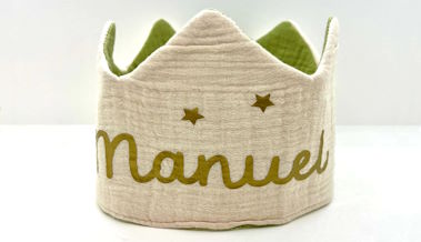 Corona de bebé personalizada en tela con el nombre y los años - Regalo de cumpleaños para fotografías